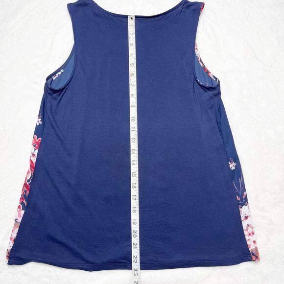 ELLE Navy Blue & Pink Floral Pleated Flowy Tank Top size Medium - Picture 5 of 7